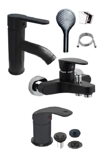 Juego Griferia Con Bidet Y Ducha C/transferencia Negra