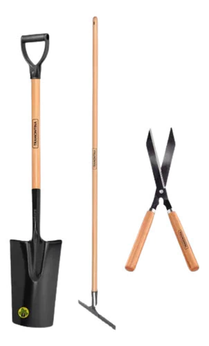 Kit Combo Jardineria Tramontina Pala + Tijera + Rastrillo