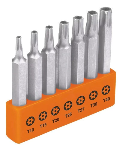 Juego Set Kit 7 Pzs Puntas Atornillador Torx Tamper 5cm