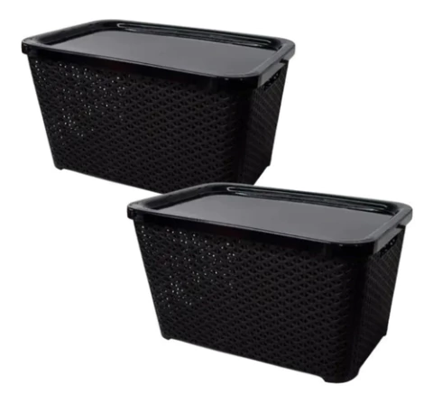 Canasto / Cesto Plástico Ratan Grande Con Tapa X2 Colombraro