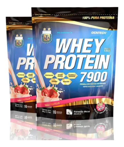 Combo Gentech Whey Protein 7900 Afa 500g Sabor Frutilla X2