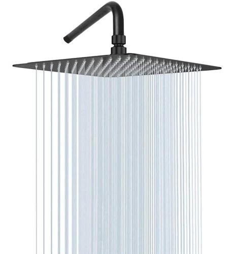 Ducha Cuadrada 20 X 20 Negra Con Brazo 23 Cm Negro Mate