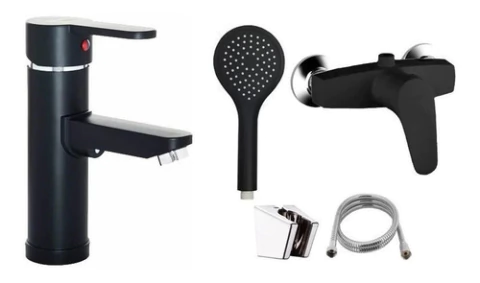 Juego Ducha Negra Sin Transferencia Con Griferia Negra Abs