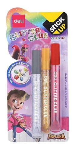 Adhesivo Glitter 12 Ml Colores X 3 Deli