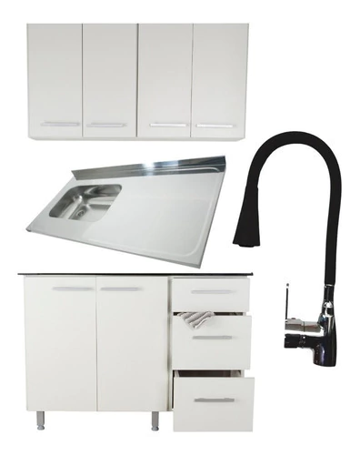 Combo Cocina Bajo Mesada + Cajonera + Alacena + Griferia 160