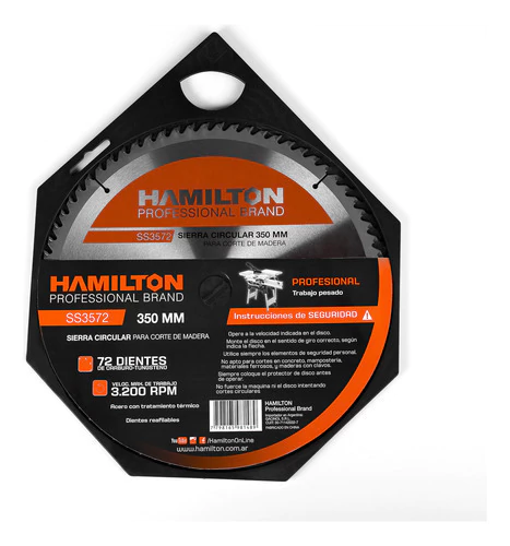 Disco Sierra Circular 72 Dientes 350mm 14 ´´ Hamilton Ss3572