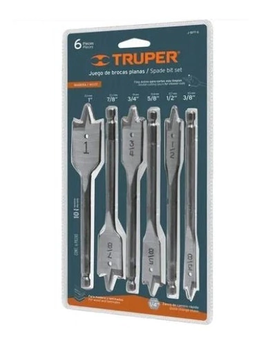 Juego Set Truper Mechas Pala Plana Madera 6 Piezas 1/4