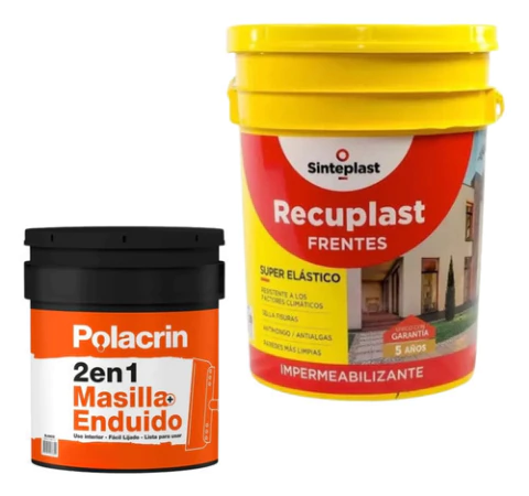 Combo Recuplast Impermeabilizante X20l+ Masilla Enduido 1,8l Blanco Mate