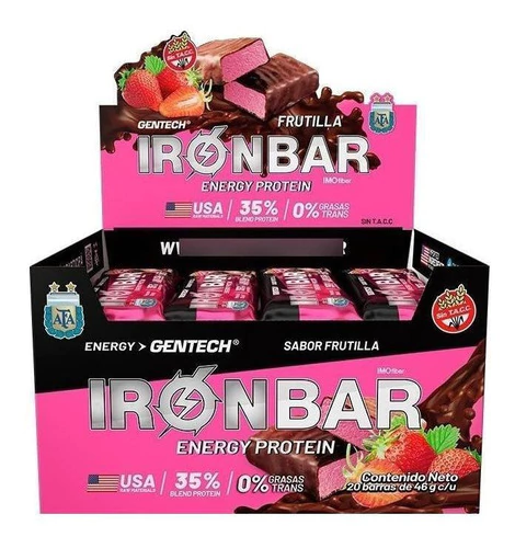 Suplemento Barra Gentech Iron Bar Proteína Frutilla X 20 U