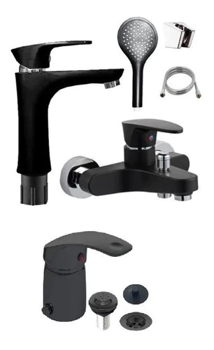 Juego Griferia Con Bidet Y Ducha Con Transferencia Negra
