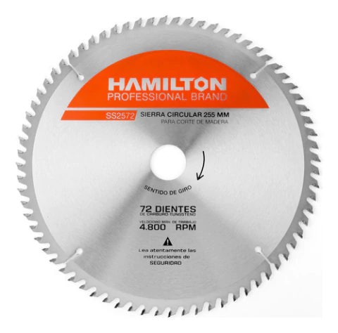 Disco Sierra Circular 72 Dientes 255mm Hamilton Ss2572