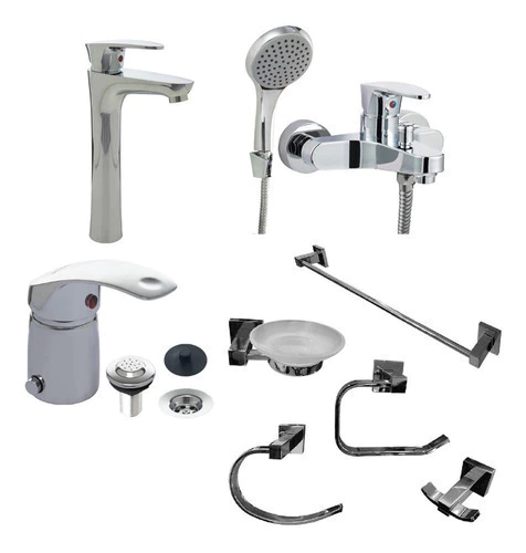 Juego Griferia Baño Y Set 5 Piezas Doha Mozart Cromada
