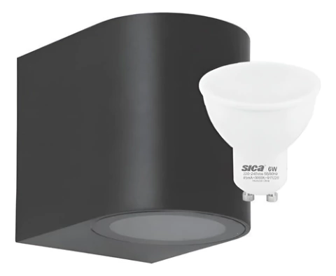 Aplique Pared Redondo + Lampara Led Sica Blanco/negro 6w Negro Luz Fría