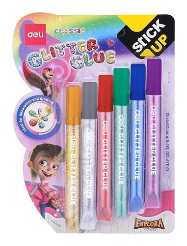 Adhesivo Glitter 12 Ml Colores X 6 Deli