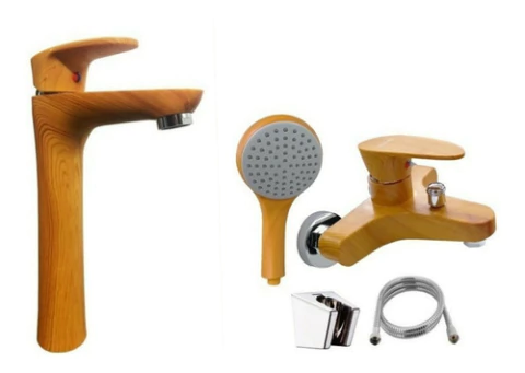 Juego De Griferia Y Ducha Con Transferencia Madera Mozart