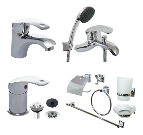 Juego Griferia Baño Y Accesorios 6 Piezas Cromo Vitra Mozart