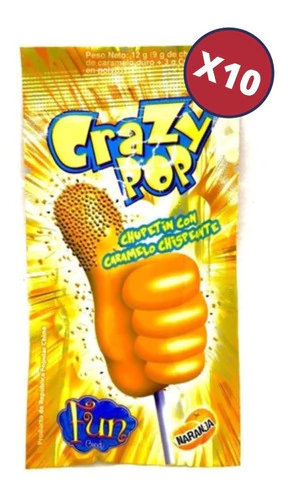Chupetin Crazy Pop Naranja Pack X 10 Unidades