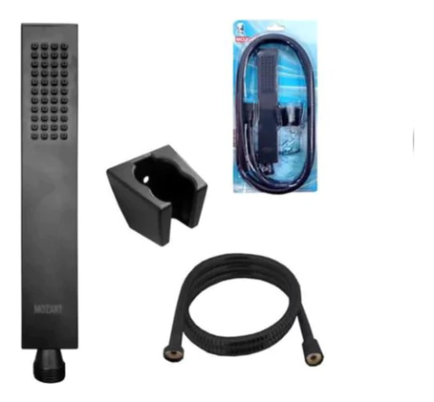 Duchador Metal Recto Con Flexible En Negro Mate Mozart 6900