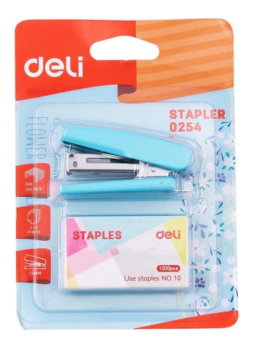 Kit Mini Abrochadora Con Ganchos #10 - 12 Hojas Deli