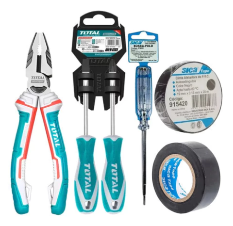 Combo Electricista Pinza +destornilladorx2+buscapolo+cintax2
