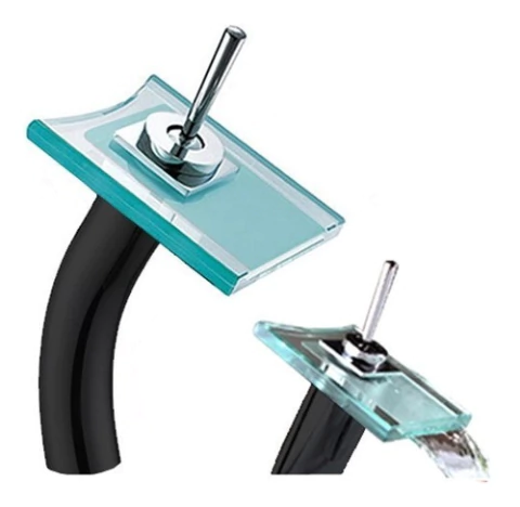 Griferia Lavatorio De Vidrio Cascada Cuadrada Negra Mozart