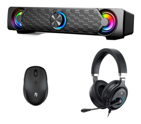 Combo Gamer Barra Sonido + Mouse + Auriculares Crown Mustang