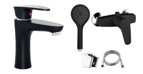 Juego Griferia Abs Negra Con Ducha Sin Transferencia Negra