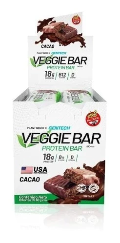 Veggie Protein Bar Gentech Barra Proteica Vegana X 10 Unid