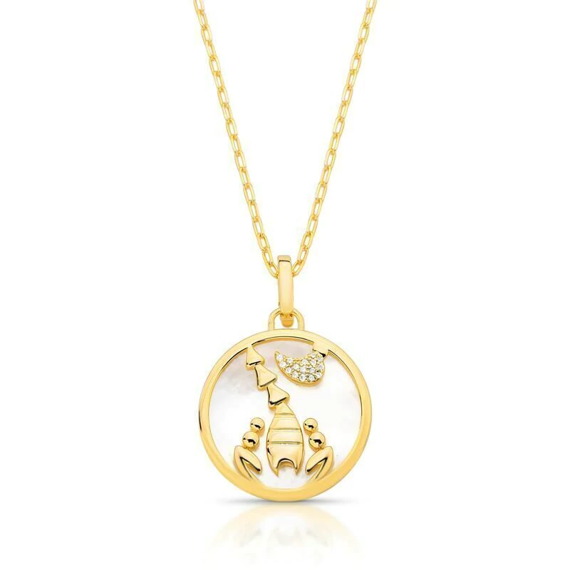 Gargantilha Com Pingente Signo Escorpião Em Madrepérola E Zircônia