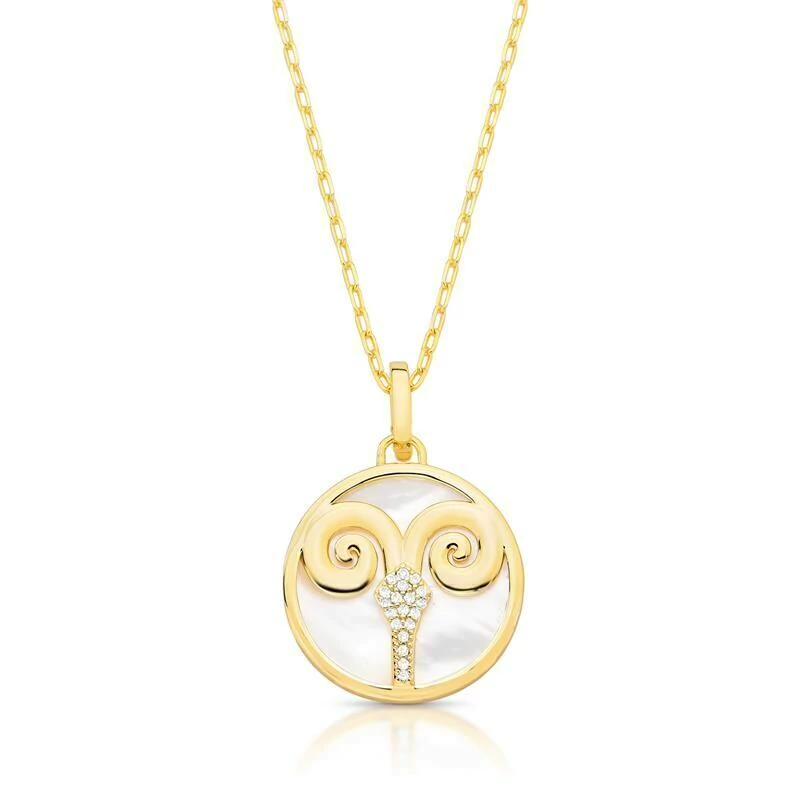 Gargantilha Com Pingente Signo Áries Em Madrepérola E Zircônia