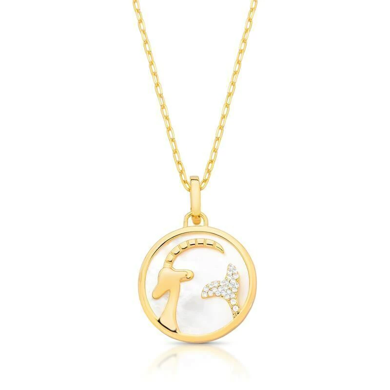 Gargantilha Com Pingente Signo Capricórnio Em Madrepérola E Zircônia