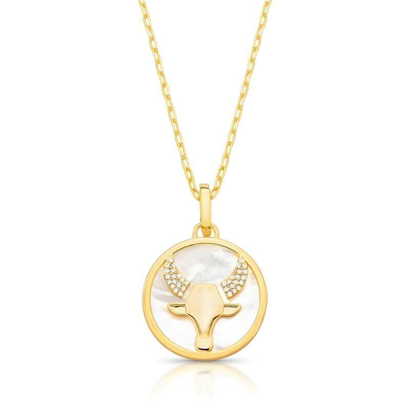 Gargantilha Com Pingente Signo Touro Em Madrepérola E Zircônia