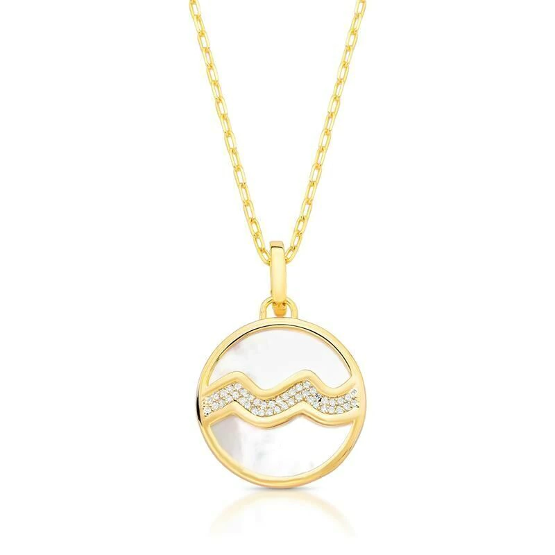 Gargantilha Com Pingente Signo Aquario Em Madrepérola E Zircônia