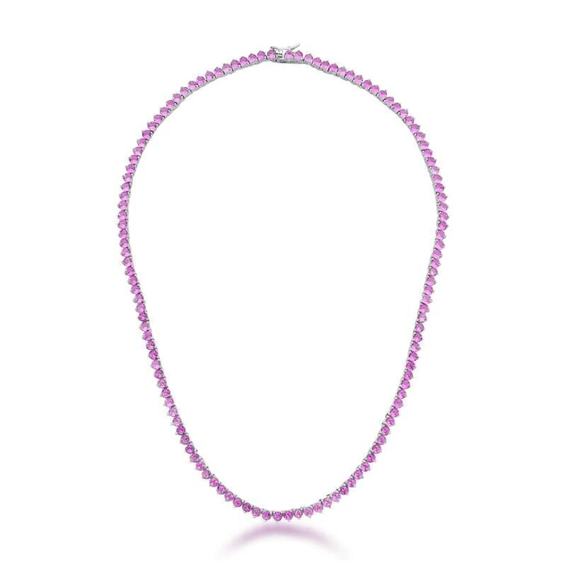 Colar Riviera com Zircônias Redondas – Prata Rodinada (Cristal Pink)