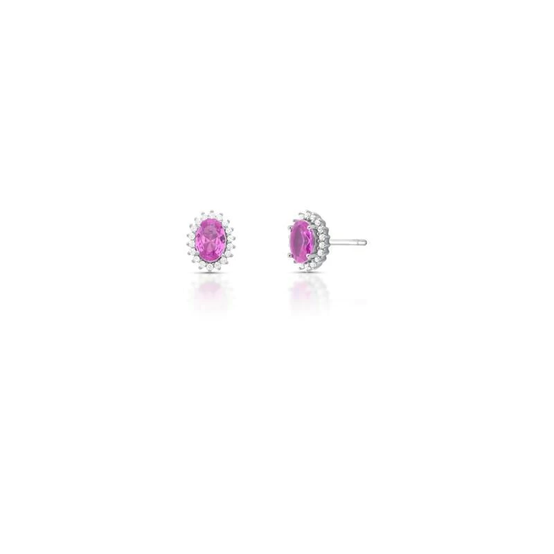 Brinco com Cristal Oval e Zircônias – Prata Rodinada (Cristal Pink)