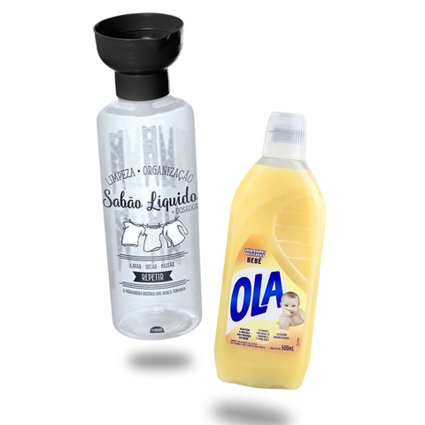 Kit Lavanderia Sabão Líquido Ola Bebê 500ml + Porta Sabão Plasutil 970ml - 9464
