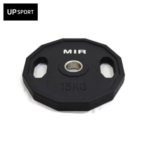 Disco olímpico de goma 15kg con manijas MIR 50mm hexagonal (importado) - comprar online