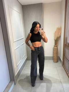 Calça Wide Leg Grafite Preta - comprar online