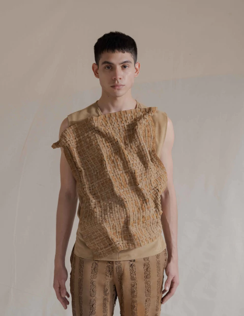 Juramento: Basket-weave Draped Leather Top - buy online