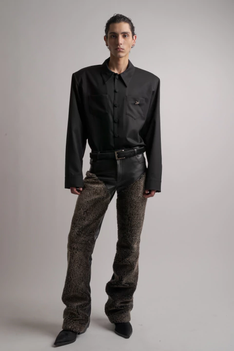 Evidencia: Black Wool Herringbone Shirt - buy online