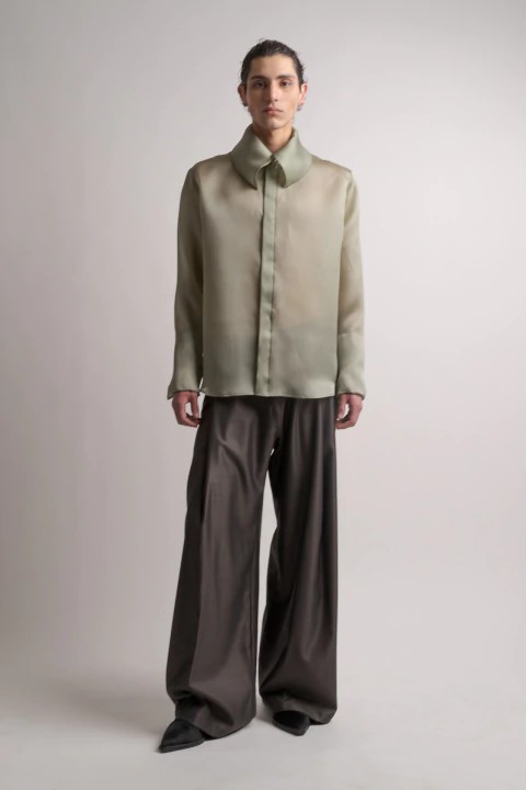 Princeso: Pale Green Slik Organza Shirt - buy online