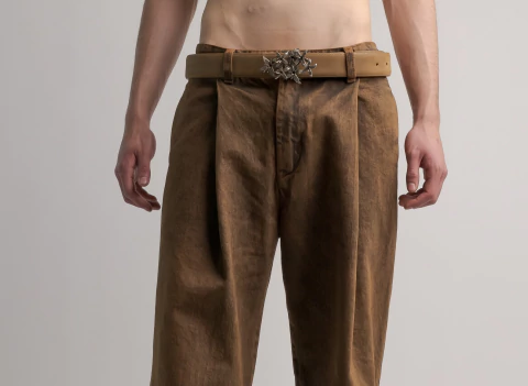 Flower: Cinturón de piel café - comprar en línea