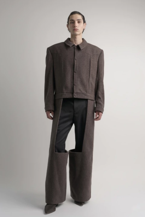 Chaparreras: Brown Herringbone Wool Coat - buy online