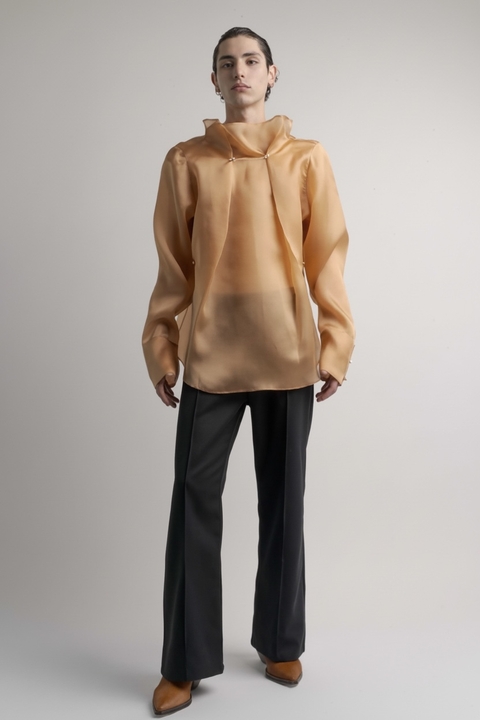 Revelación: Pale Peach Silk Organza Shirt - buy online