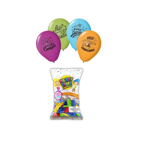 GLOBOS 9" PARTY TIME FELIZ CUMPLEAÑOS x 50u - - comprar online