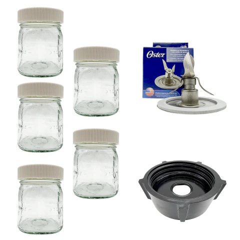 KIT DE 5 MINI VASOS CRISTAL COMPLETO PARA LICUADORA OSTER