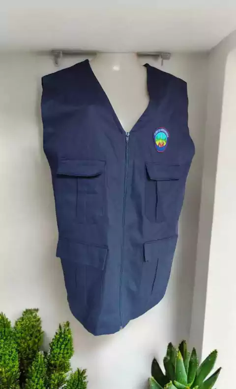 Colete Brim 100% Algodão - 4 Bolsos Aventureiros - Azul