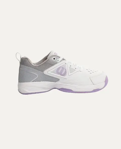 Tênis Wilson Slice 3.0 Clay feminino branco com detalhes lilás e cinza, design moderno e solado para todos os tipos de quadra