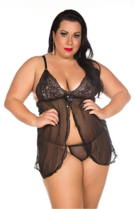 Camisola Plus Size em Renda e Tule