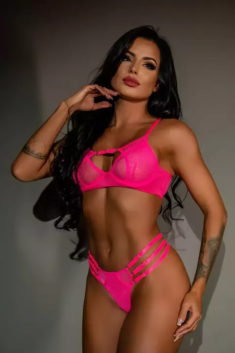 Conjunto Tule e Arrastão com Tiras Rosa Neon - comprar online